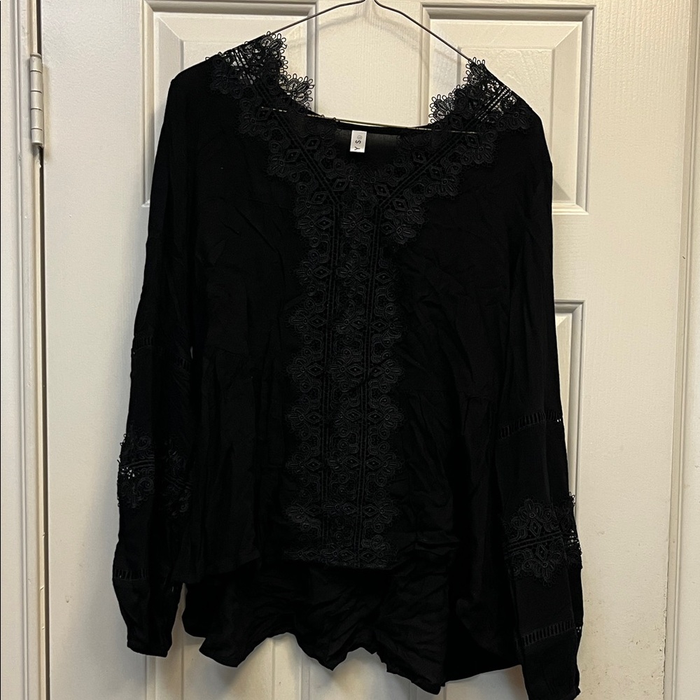 SMYS Elegant Black Lace Blouse L